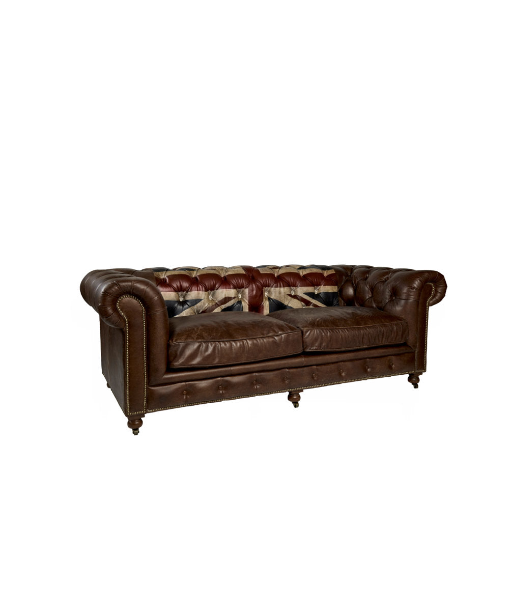 Andrew Martin Rebel 87 Genuine Leather Rolled Arm Chesterfield Sofa
