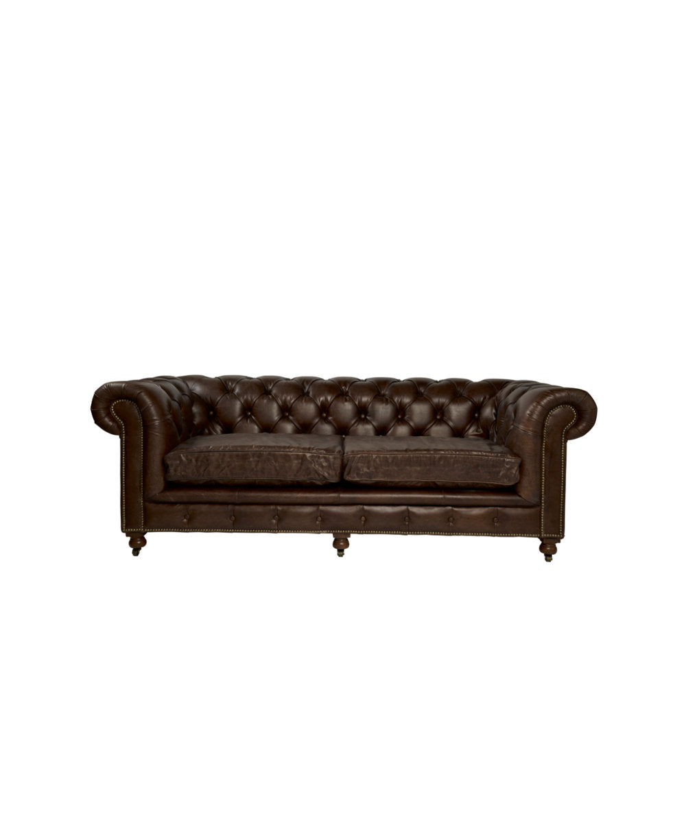 Andrew Martin Rebel 87 Genuine Leather Rolled Arm Chesterfield Sofa