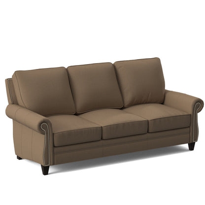 Bradington Young Reddish 88 Genuine Leather Rolled Arm Sofa