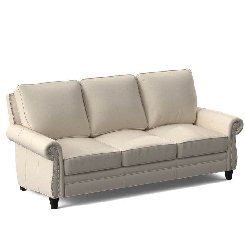 Bradington Young Reddish 88 Genuine Leather Rolled Arm Sofa