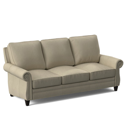 Bradington Young Reddish 88 Genuine Leather Rolled Arm Sofa
