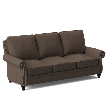 Bradington Young Reddish 88 Genuine Leather Rolled Arm Sofa