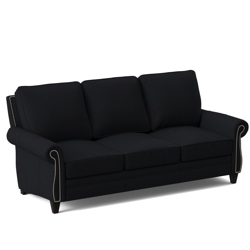 Bradington Young Reddish 88 Genuine Leather Rolled Arm Sofa