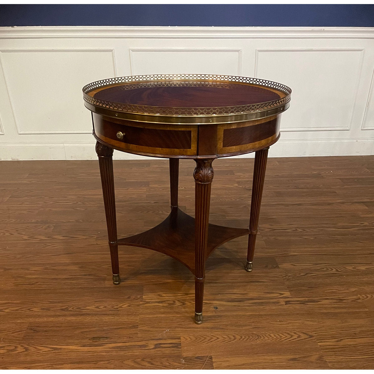 Round Mahogany End Table with Brass Gallery