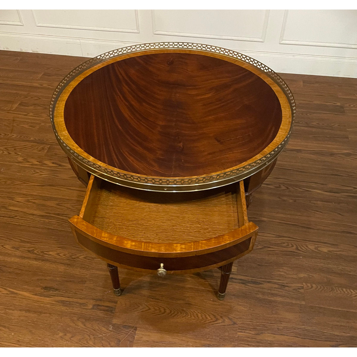 Round Mahogany End Table with Brass Gallery