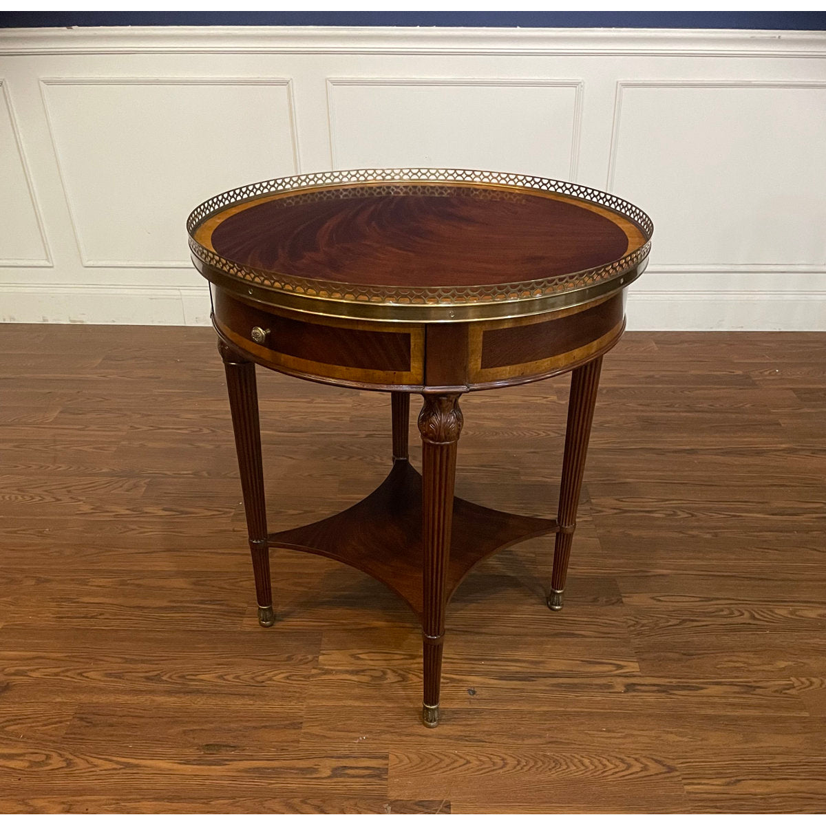 Round Mahogany End Table with Brass Gallery