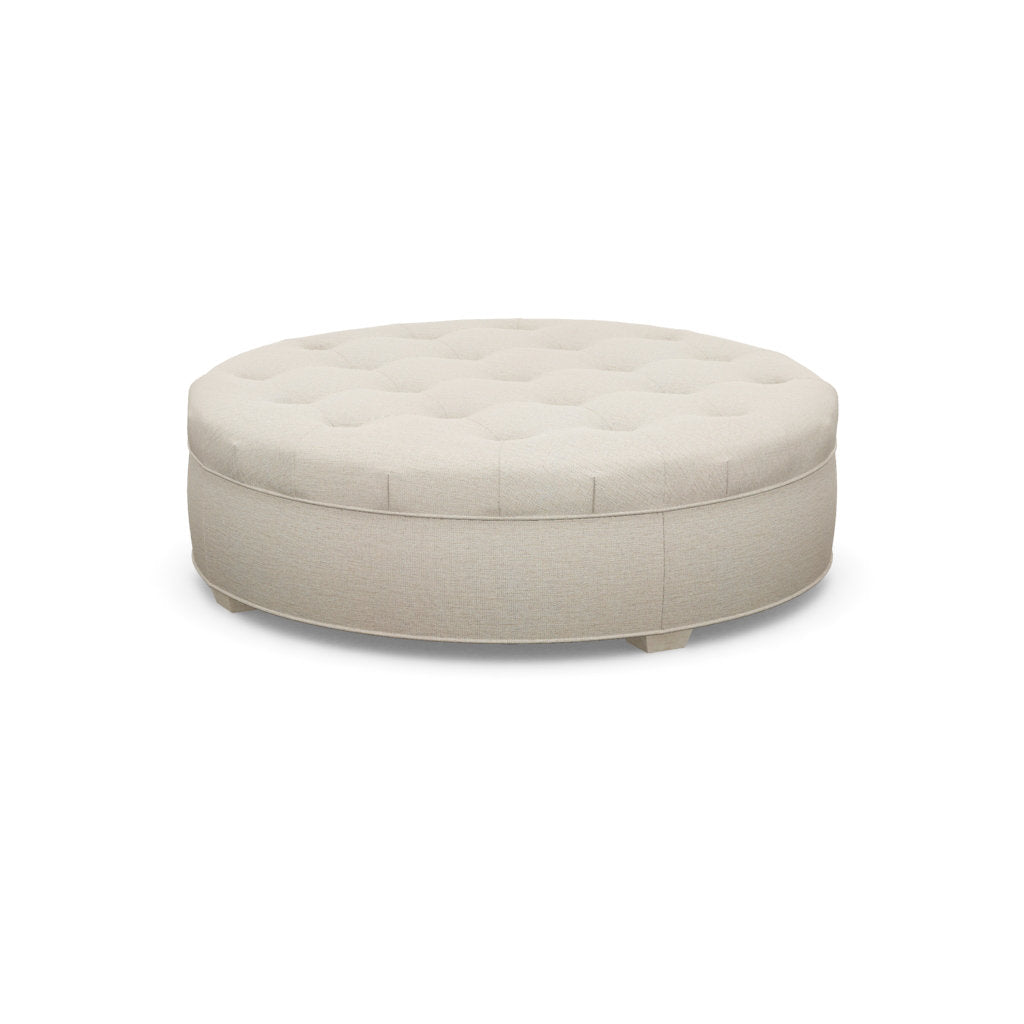 Paul Robert 60 Wide Tufted Round Cocktail Ottoman With Tapered Foot