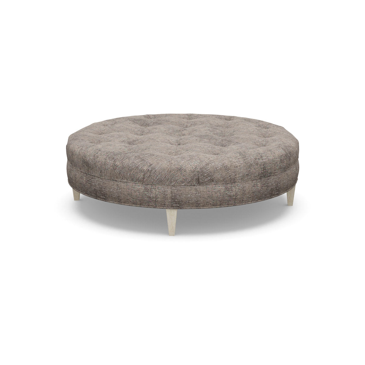 Paul Robert 60 Wide Tufted Round Cocktail Ottoman With Tapered Leg