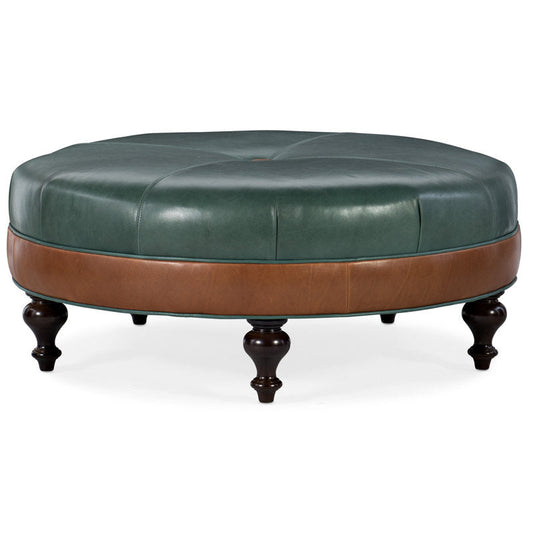 Bradington Young 425 Wide Genuine Leather Round Cocktail Ottoman