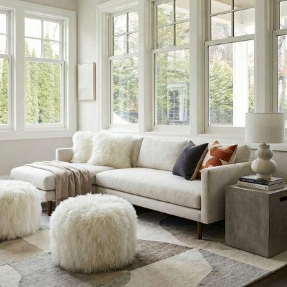 Round Tibetan Lamb Sheepskin Ottoman