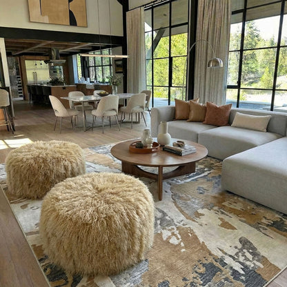 Round Tibetan Lamb Sheepskin Ottoman