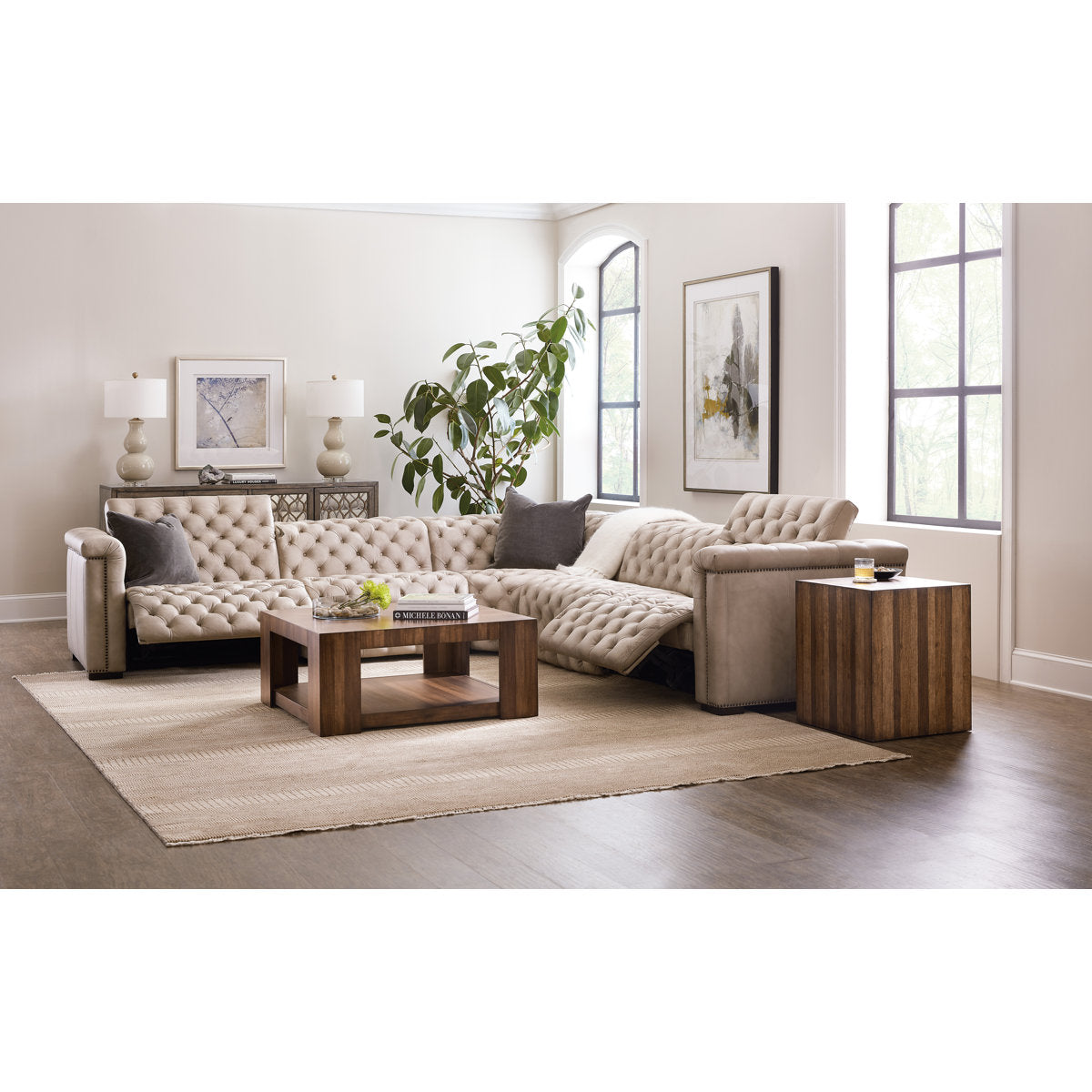 Savion Grandier Leather Symmetrical Reclining Sectional