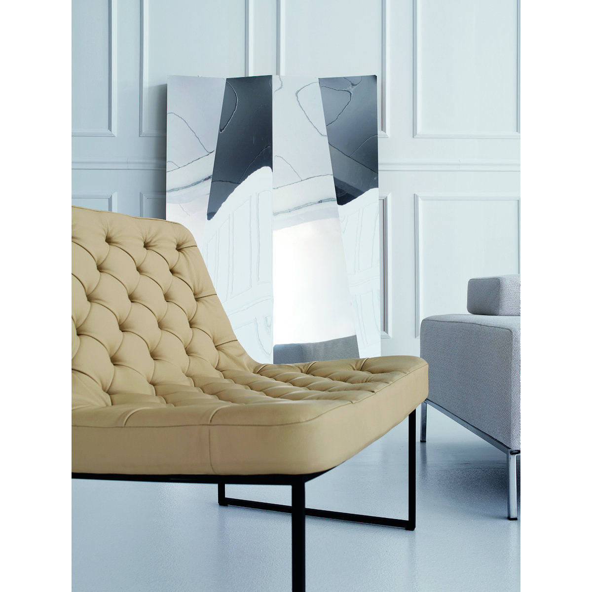 Arflex Sella 3275 Wide Tufted Top Grain Leather Slipcovered Club Chair