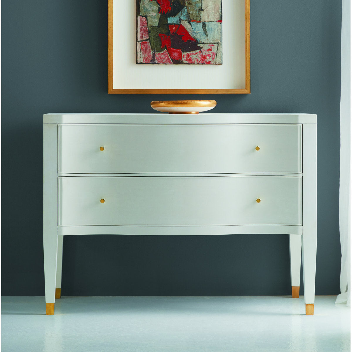 Modern History Home Serpentine Linen 2 Drawer Accent Chest