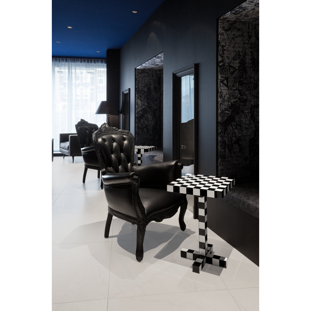 Smoke Leather Armchair Chair with Ottoman