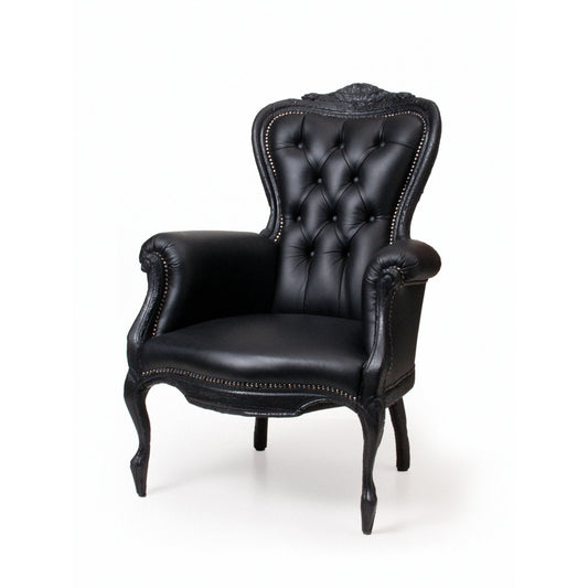 Smoke Leather Armchair Chair with Ottoman