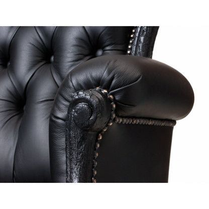 Smoke Leather Armchair Chair with Ottoman