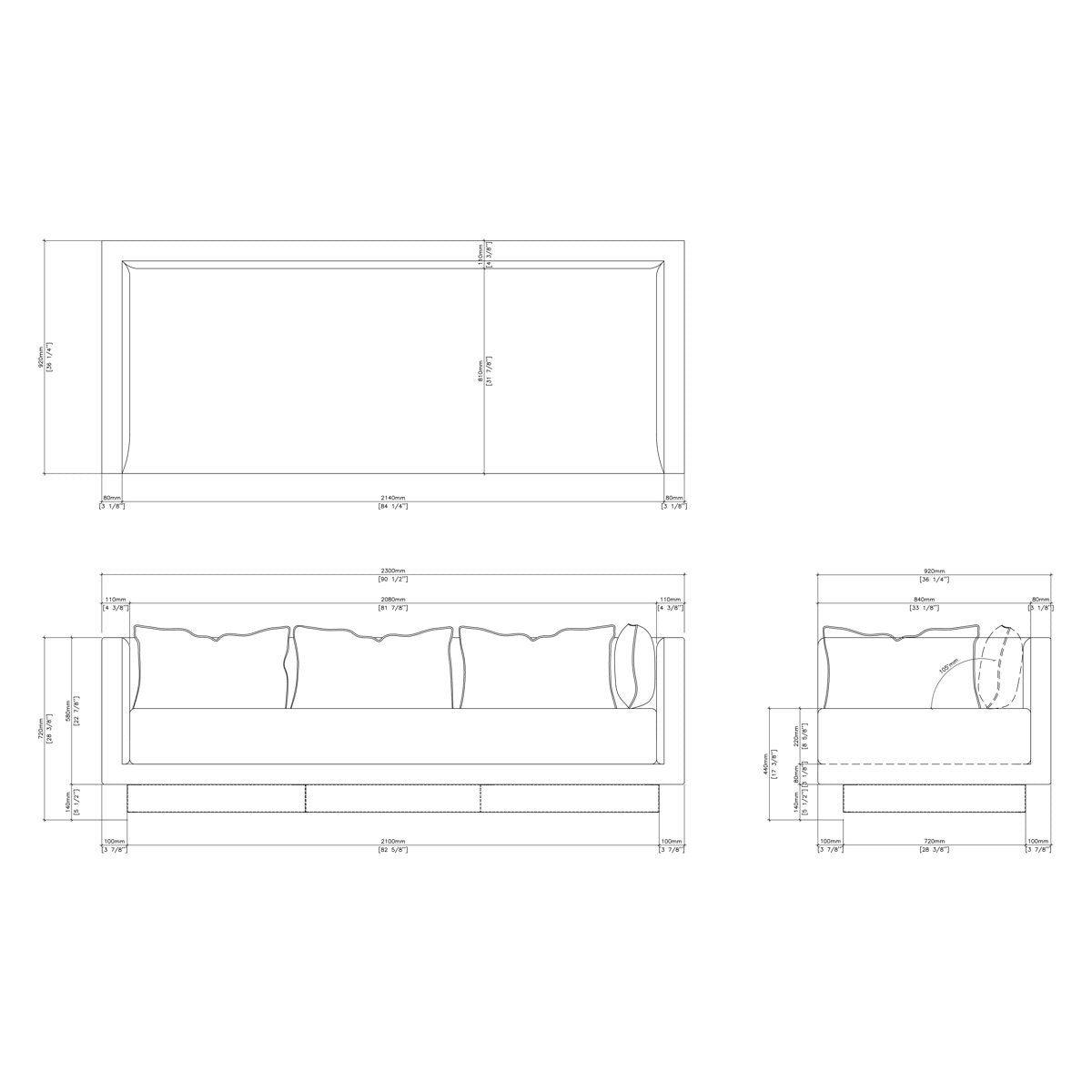 Sonder Living 905 Tuxedo Arm Sofa