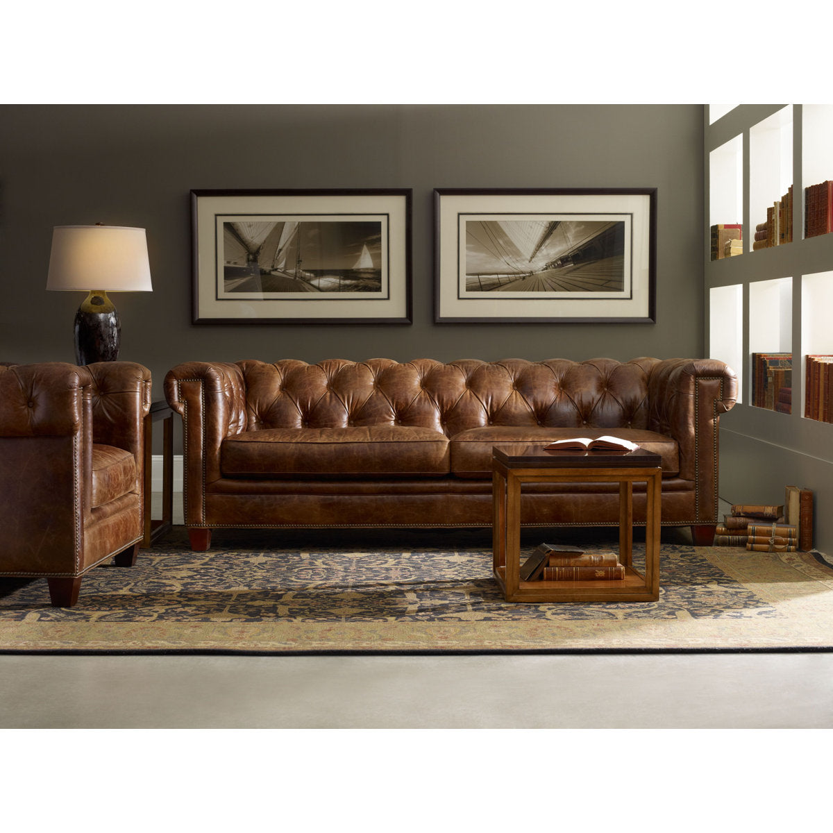 Hooker Furniture Stationary Leather Chesterfield Sofa