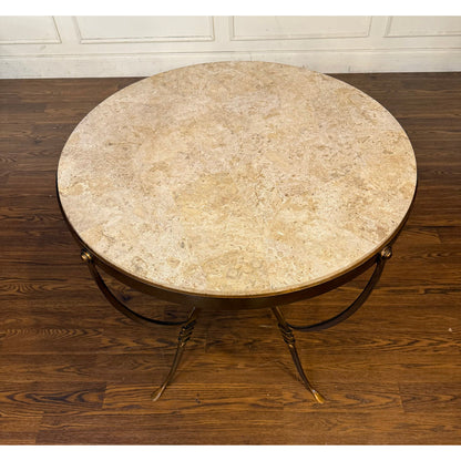 Leighton Hall Furniture Round Wrought Iron Occasional Table With Stone Top