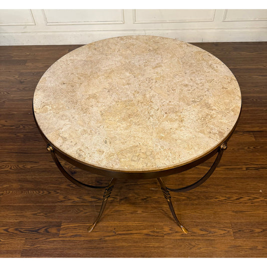 Leighton Hall Furniture Round Wrought Iron Occasional Table With Stone Top