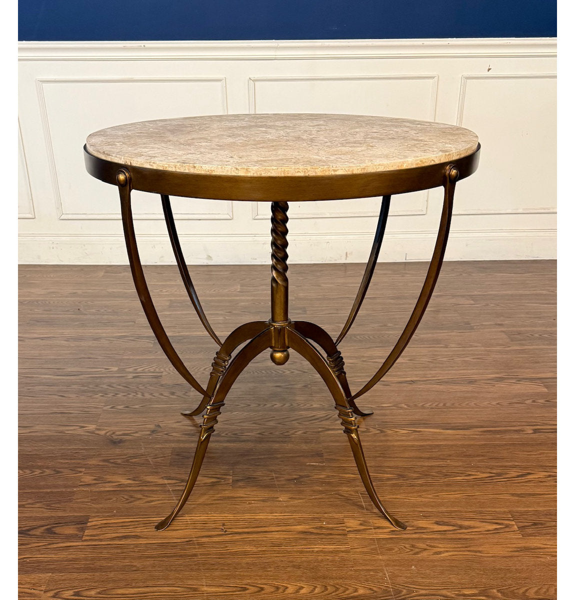 Leighton Hall Furniture Round Wrought Iron Occasional Table With Stone Top