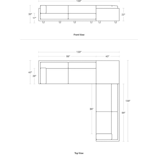 Blu Dot Sunday 139 Wide Reversible Corner Sectional