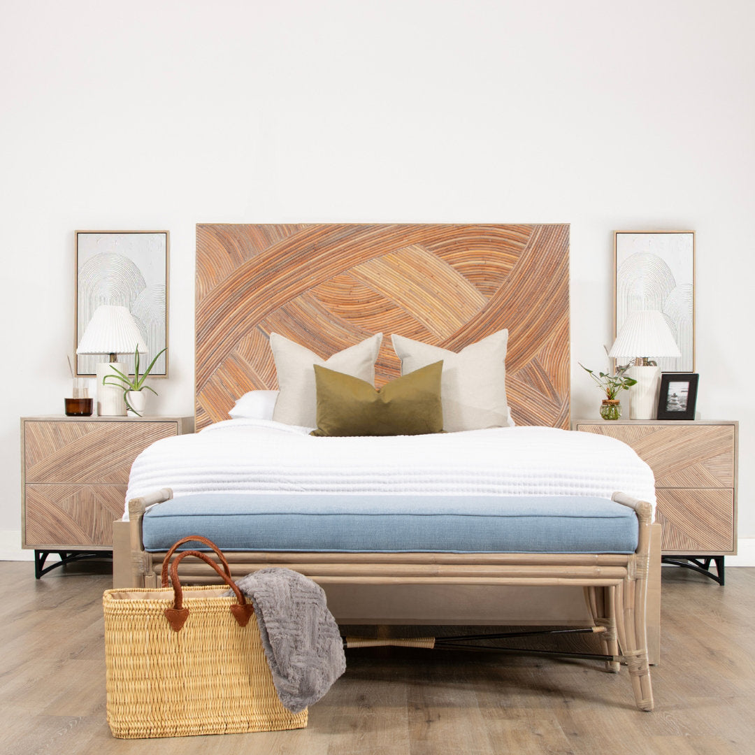 Swirl Rattan Queen Platform Bed, Natural