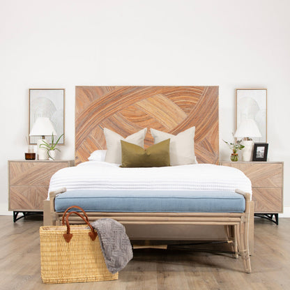 Swirl Rattan Queen Platform Bed, Natural