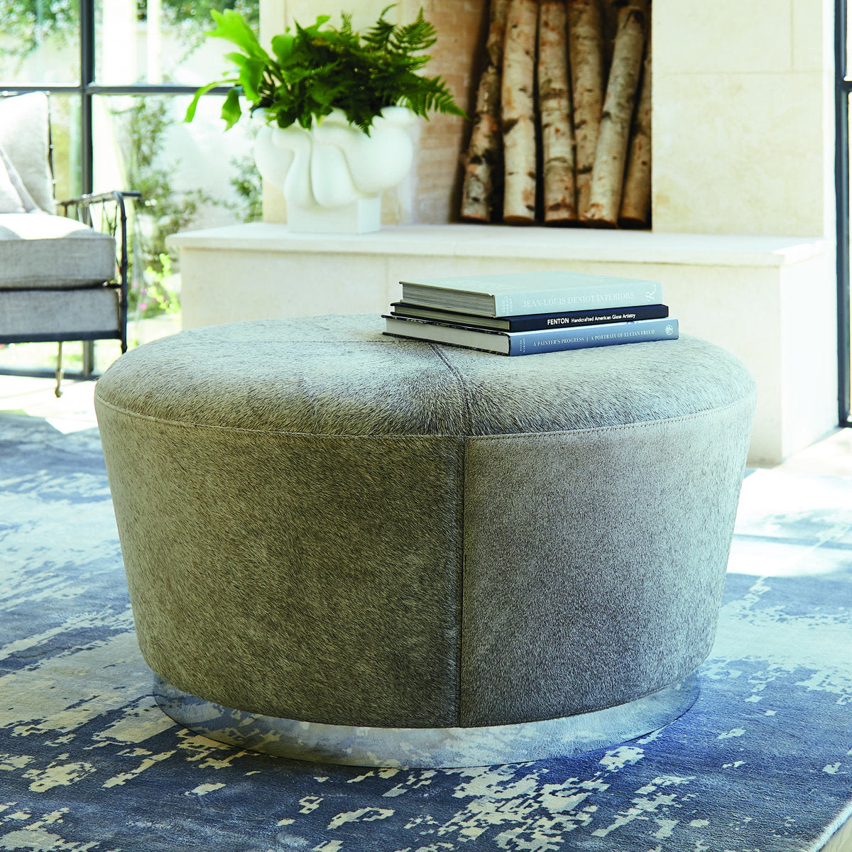Studio A Home Tapered Ottoman Grey Hair On Hide