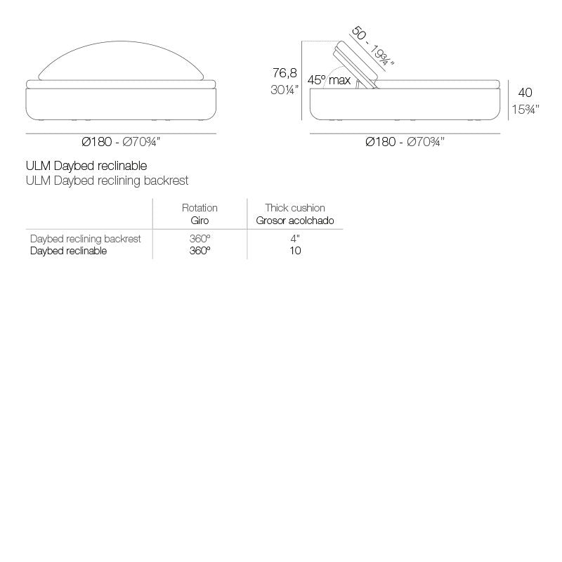 Ulm - Daybed Reclining Backrest - 70.75"Dia - Basic