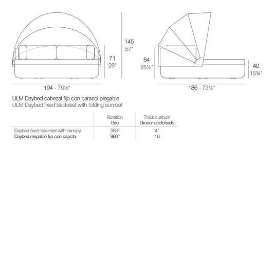Vela - Daybed Fixed Backrest with Folding Canopy - 76.5"x73.25" - Basic