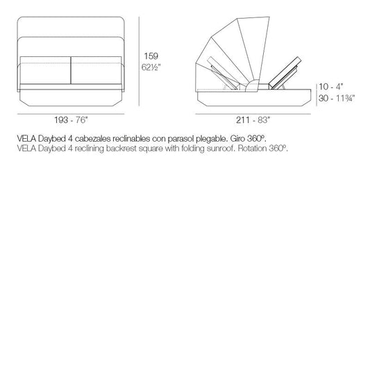 Vela - Daybed with 4 Reclining Backrests and Folding Canopy - 83"x76" - Basic