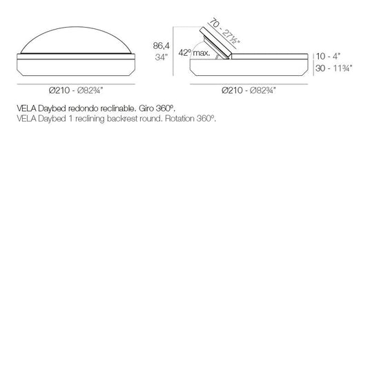 Vela - Daybed with Reclining Backrest - 82.75"Dia - Basic
