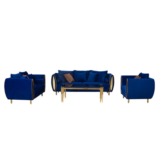 Infinity Furniture Import Infinity Furniture Blue Velvet Upholstered 3 Piece Sofa Set