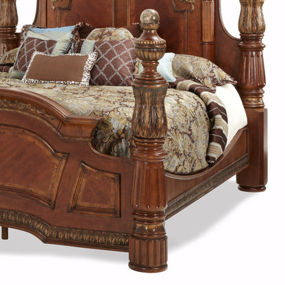 Michael Amini Villa Valencia Eastern King Poster Bed Classic Chestnut