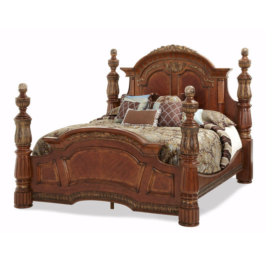 Michael Amini Villa Valencia Eastern King Poster Bed Classic Chestnut