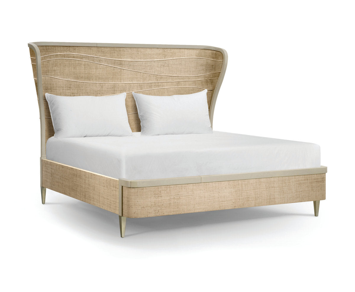 Water Upholstered King Wingback Bed