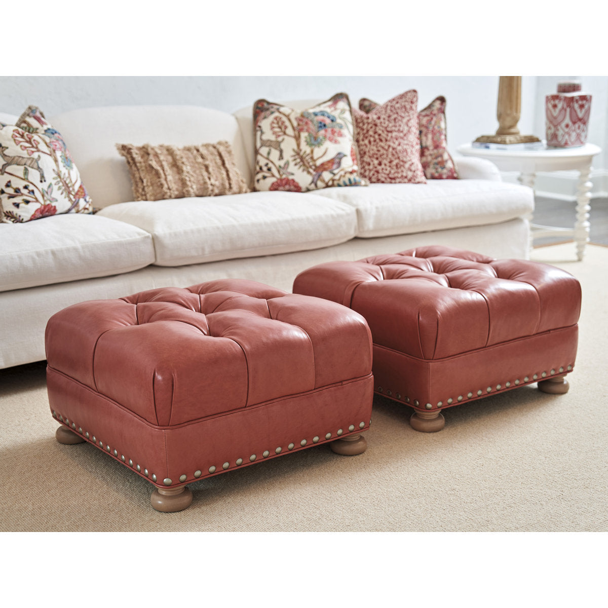 Barclay Butera Winslow 265 W Leather Tufted Square Standard Ottoman