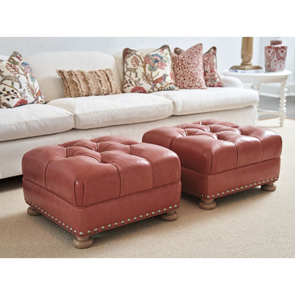 Barclay Butera Winslow 265 W Leather Tufted Square Standard Ottoman