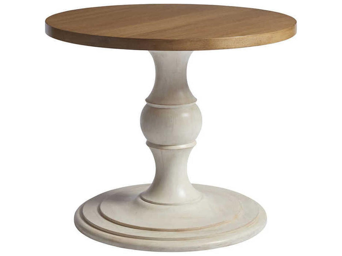Newport Corona Del Mar Round Wood Sandstone Sailcloth End Table