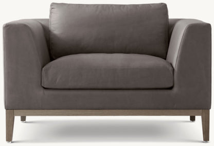 Italia Taper Arm Leather Chair - Oak Base