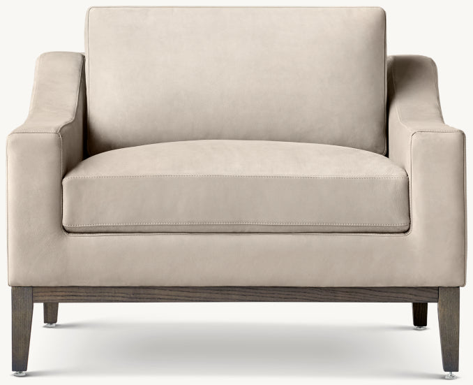 Italia Slope Arm Leather Chair - Oak Base