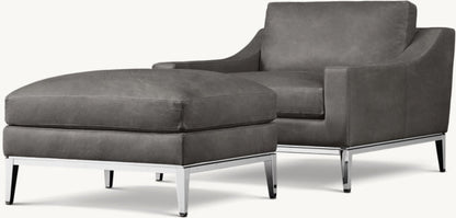 Italia Slope Arm Leather Chair - Metal Base