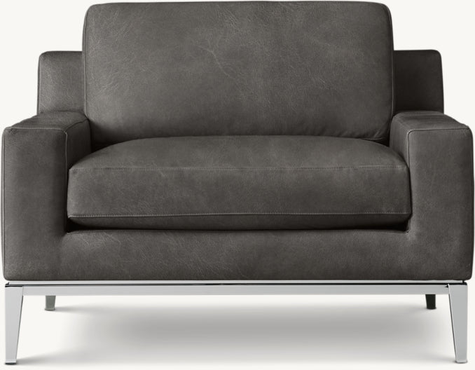 Italia Track Arm Leather Chair - Metal Base