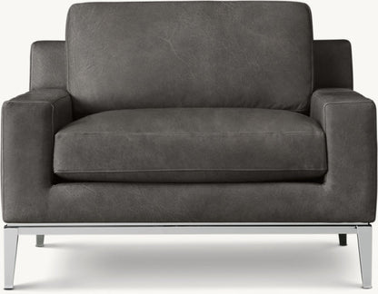Italia Track Arm Leather Chair - Metal Base