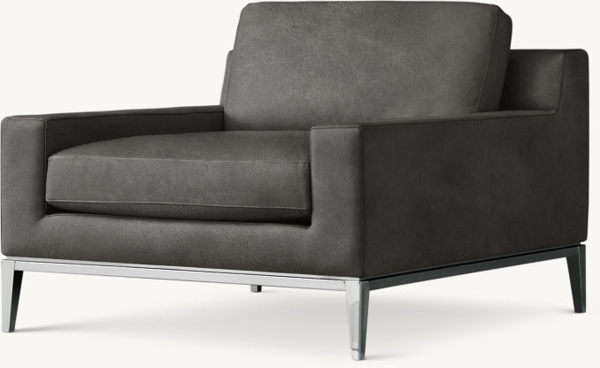 Italia Track Arm Leather Chair - Metal Base