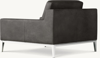 Italia Track Arm Leather Chair - Metal Base