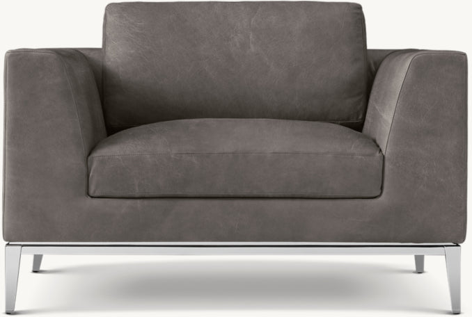Italia Taper Arm Leather Chair - Metal Base