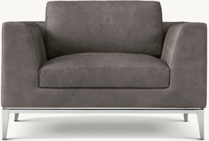Italia Taper Arm Leather Chair - Metal Base